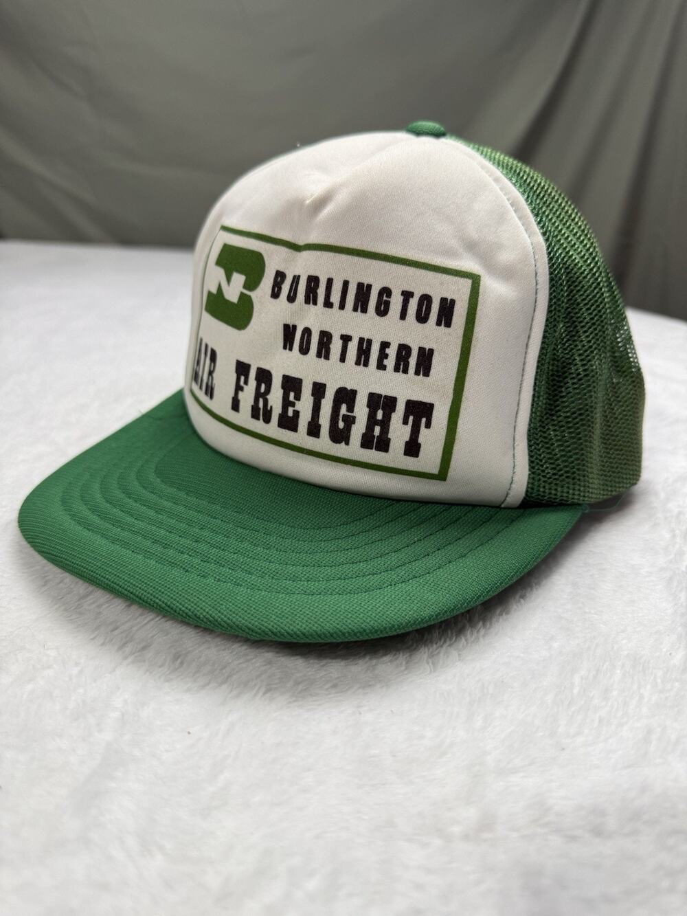 Vtg Burlington Northern Air Freight Logo Trucker Hat Cap Snap Back Railroad 80s